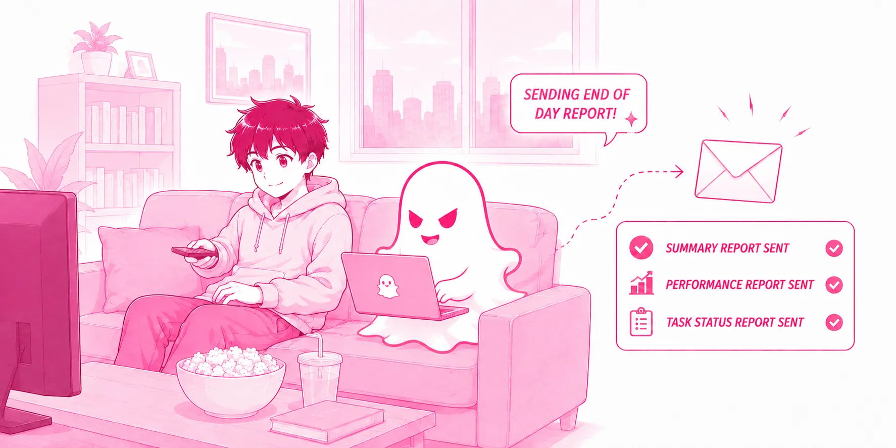 Out with friends while Ghost writes code and pushes commits back home