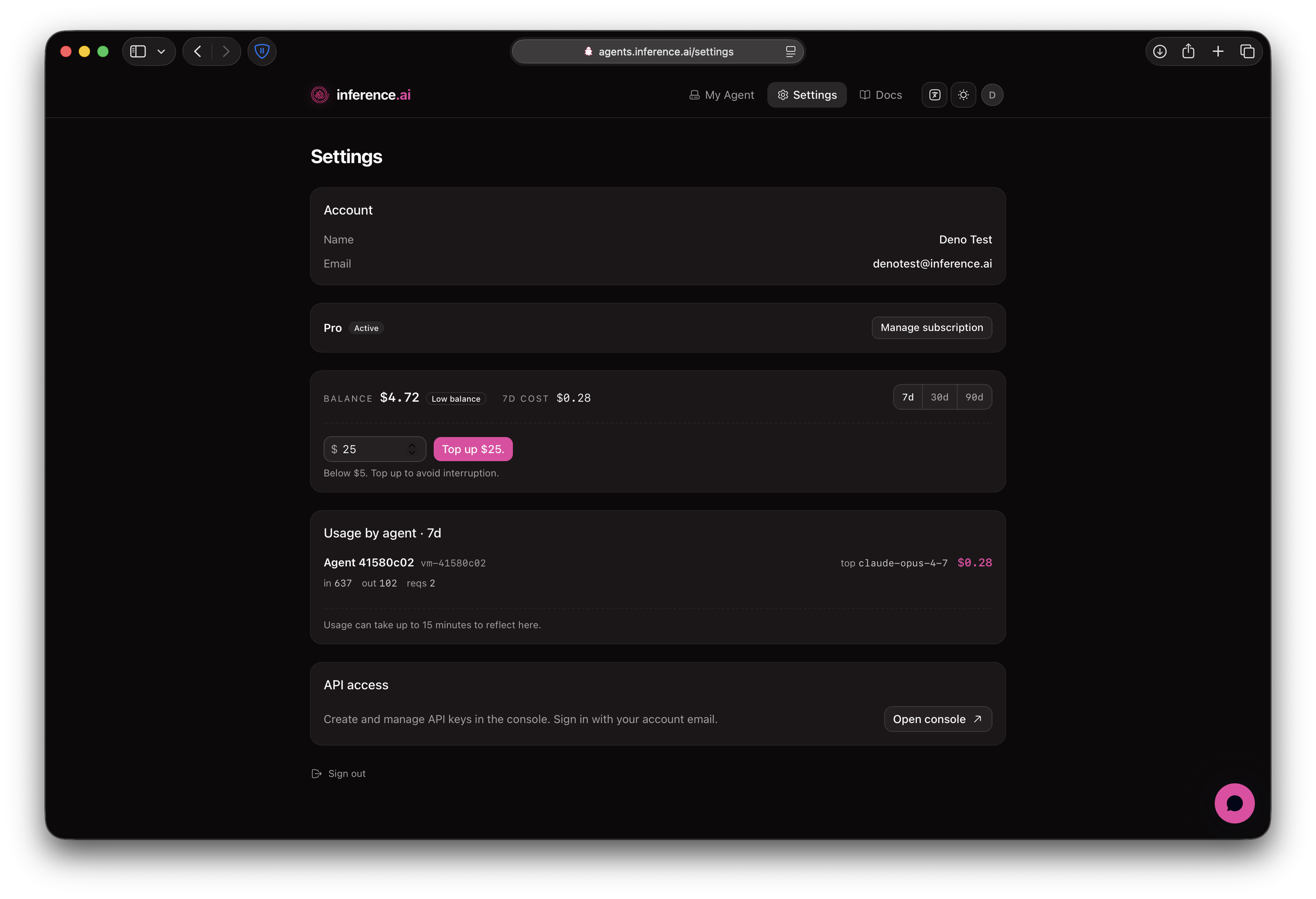 Settings API access card